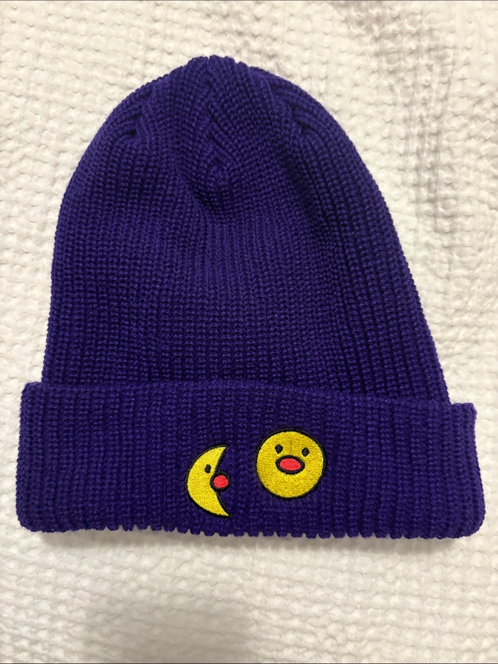 Retro Kid x Big Comfy Couch Purple Knit Beanie with Moon Patches